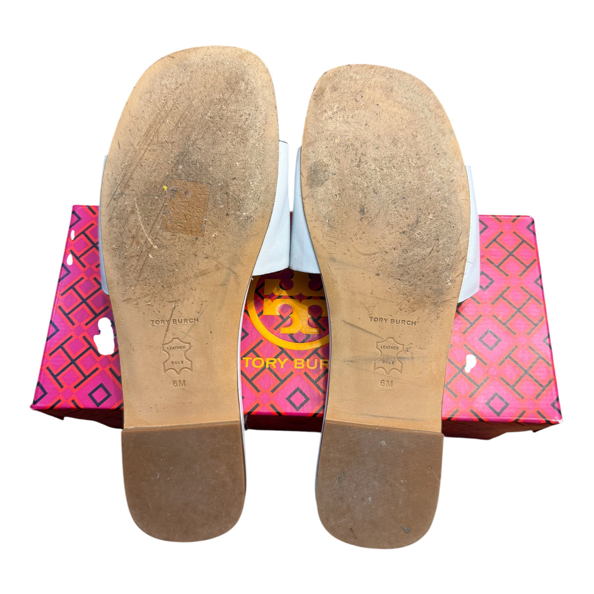Tory Burch "INES Classic" Goat Leather Slide (Gardenia / White)
