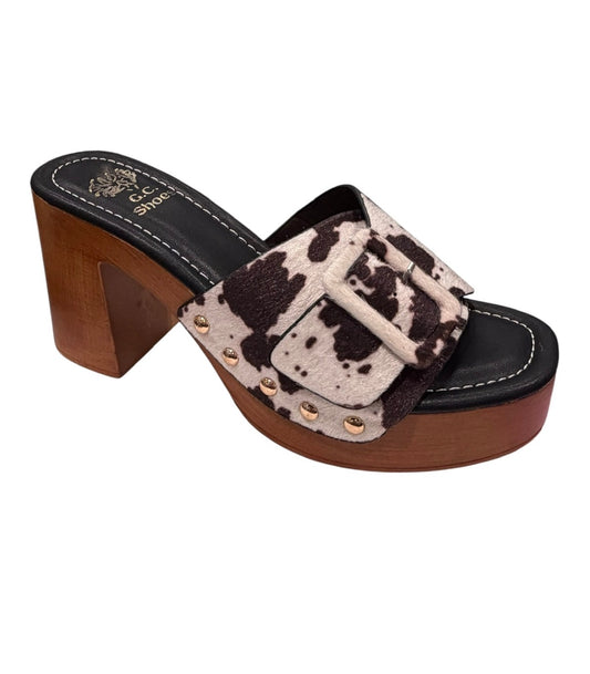 York Cow Print Block Heel Platform Sandals