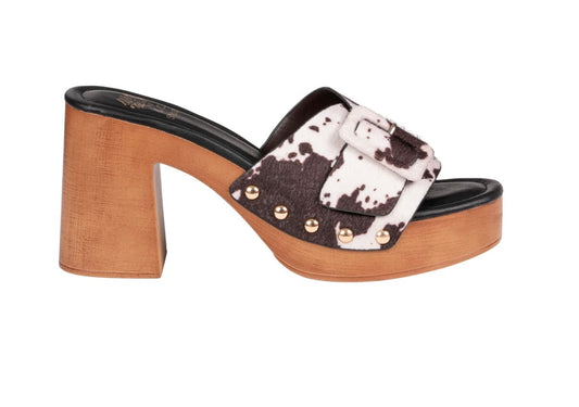 York Cow Print Block Heel Platform Sandals