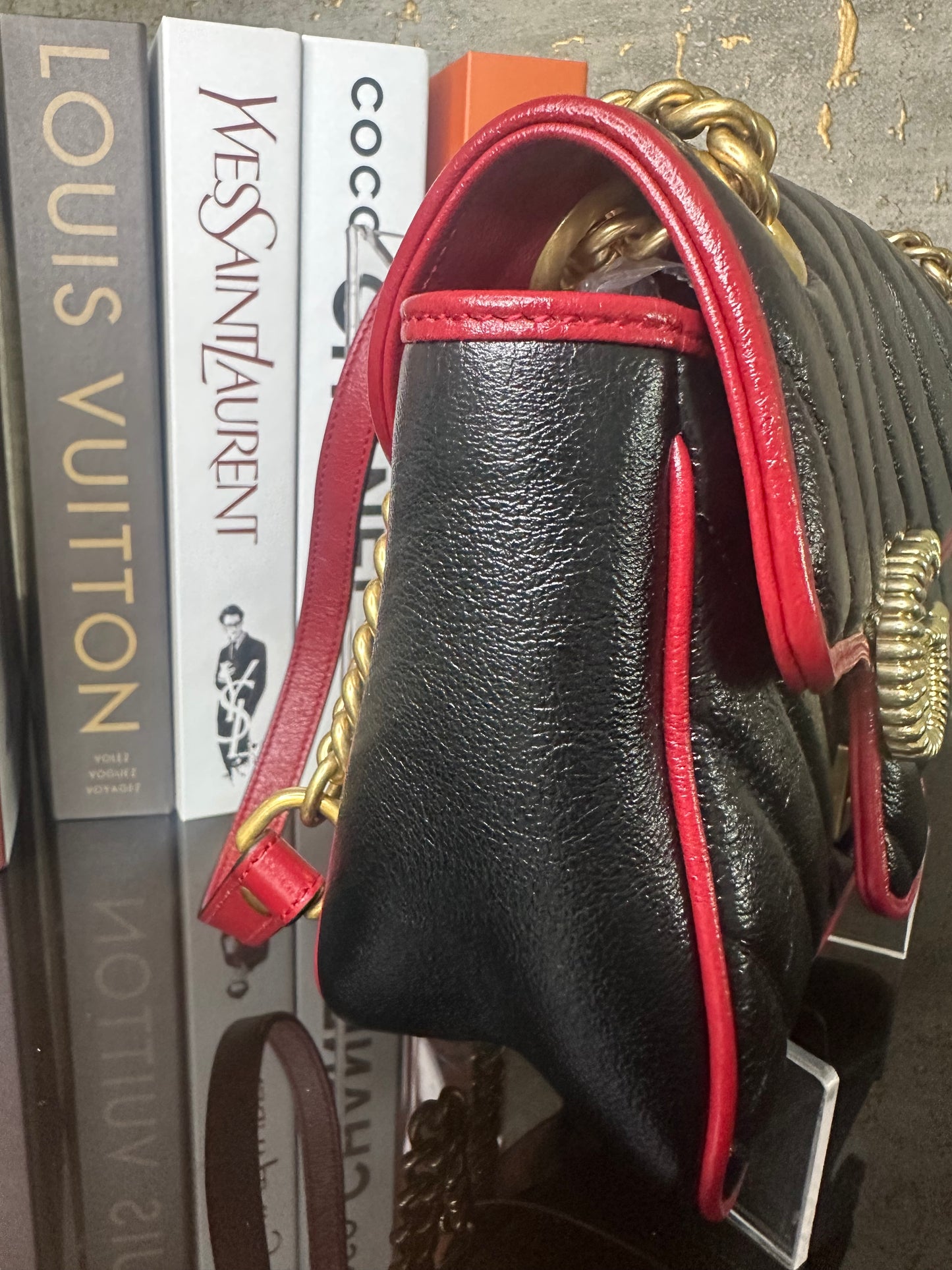 Gucci Black/Red Quilted Marmont Bag