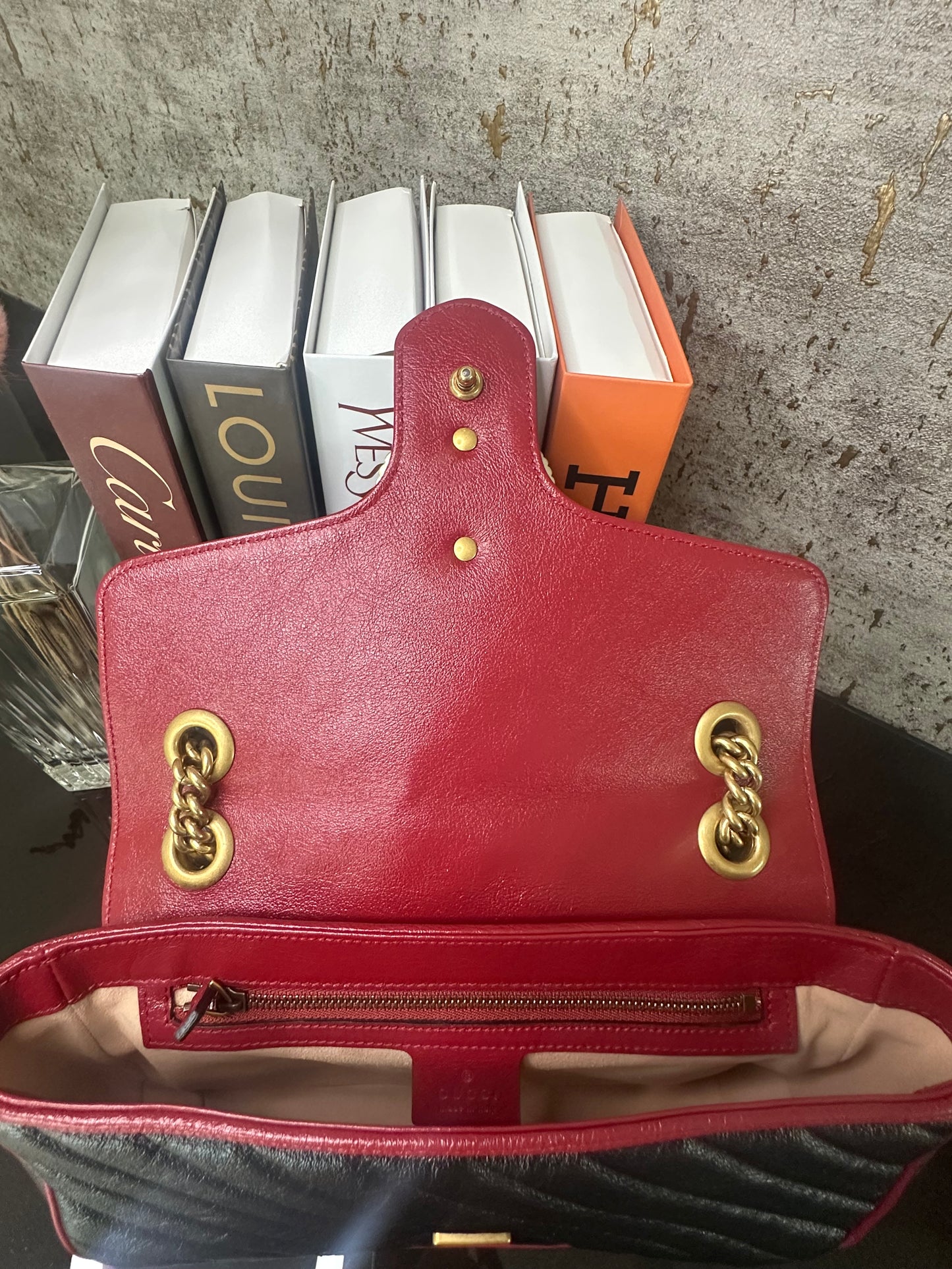 Gucci Black/Red Quilted Marmont Bag