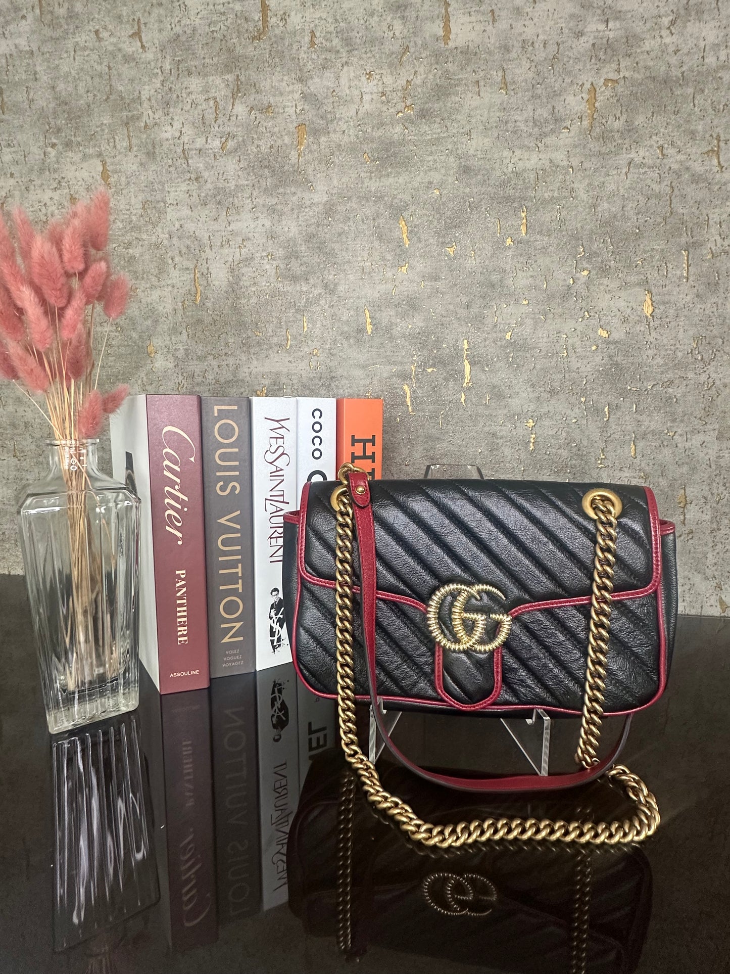 Gucci Black/Red Quilted Marmont Bag
