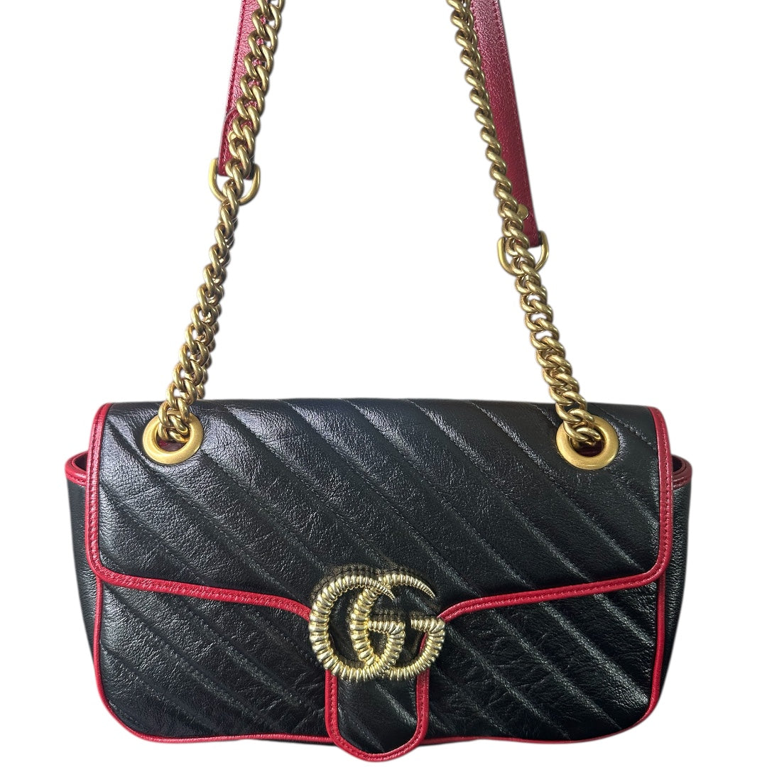 Gucci Black/Red Quilted Marmont Bag