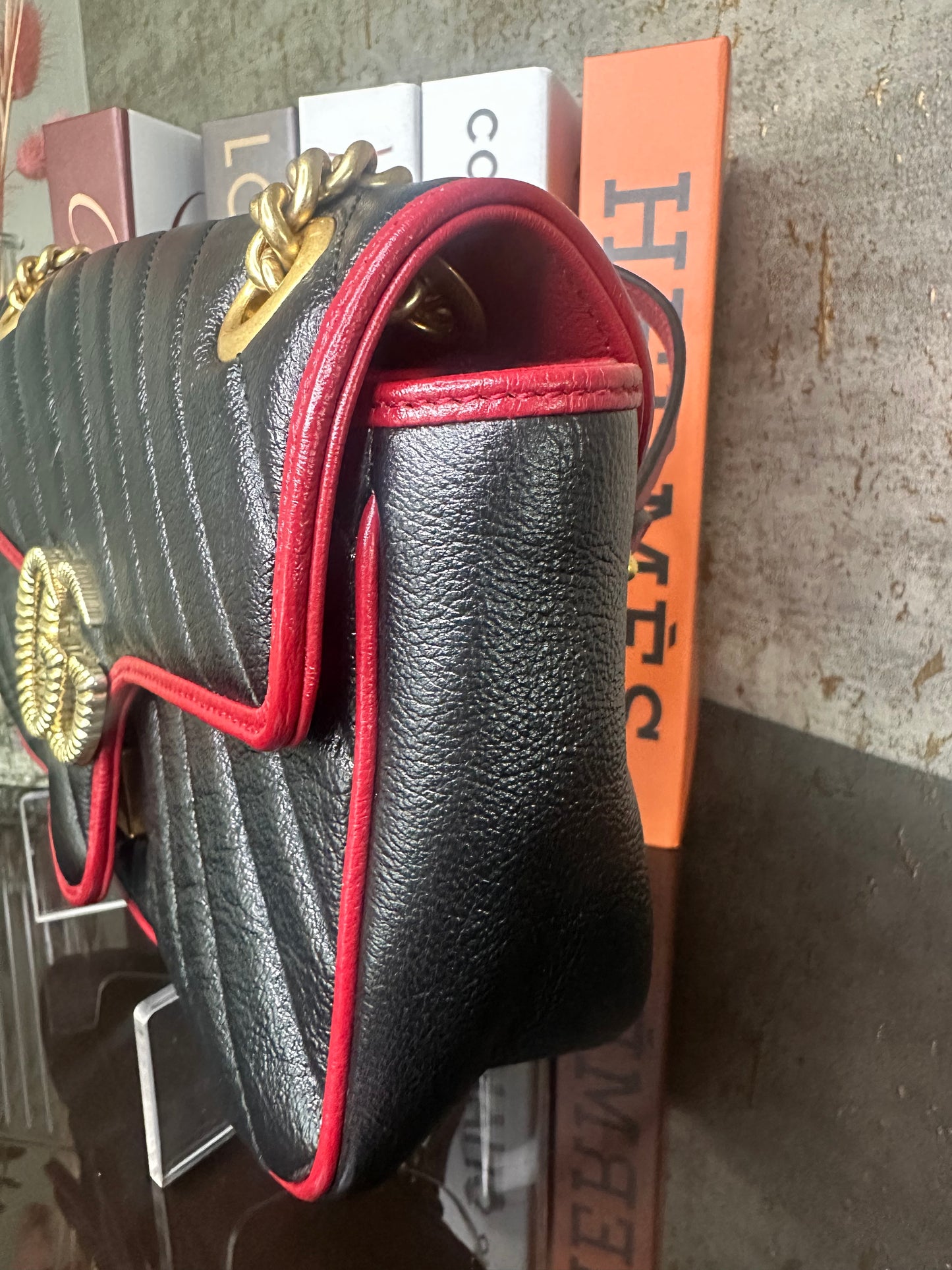 Gucci Black/Red Quilted Marmont Bag