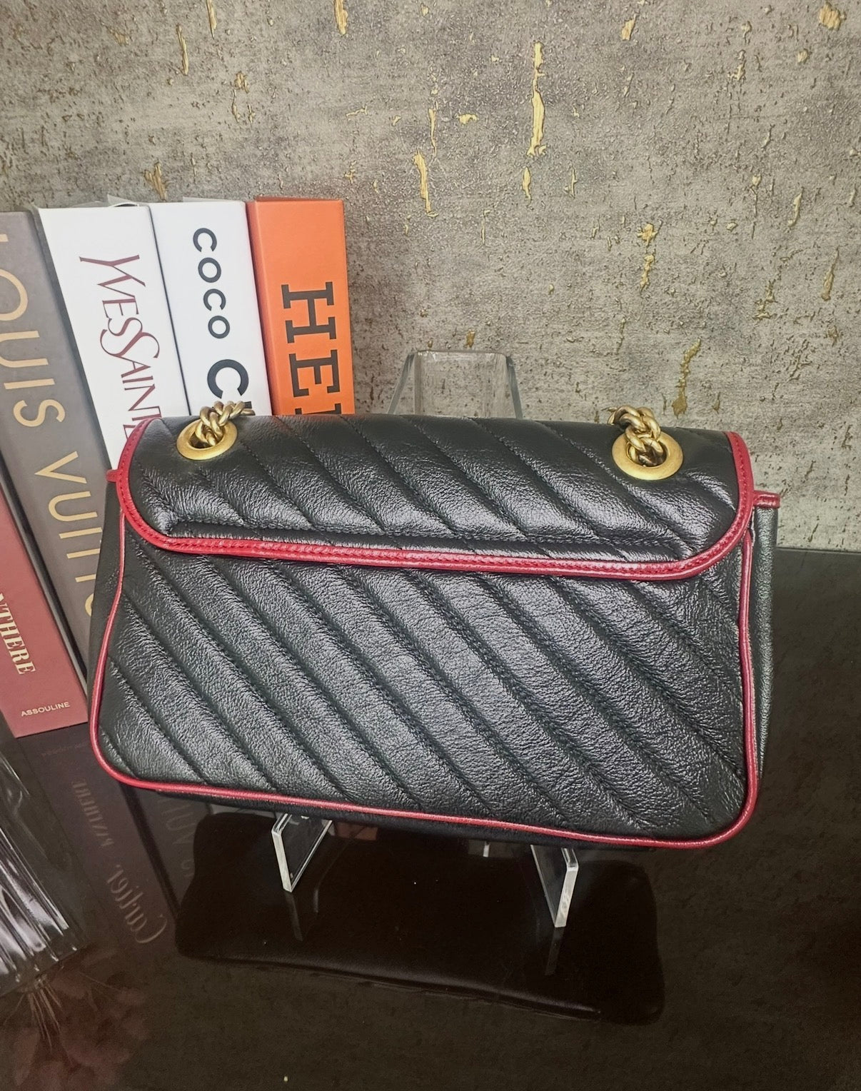 Gucci Black/Red Quilted Marmont Bag
